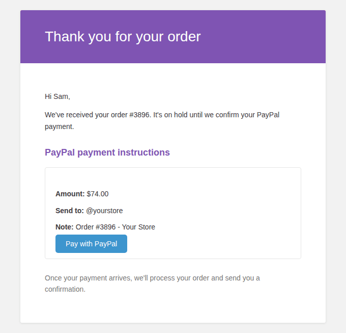 PayPal payment instructions in the WooCommerce order email